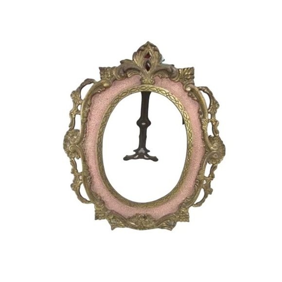 National Brass and Iron Works Gilded Gold and Pink Brass Mirror or Picture Frame